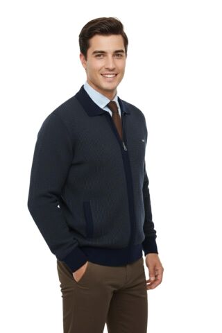 Erkek Polo Yaka Astarlı Triko Mont Fermuarlı 5208P BGL-ST05019 LACİVERT - L