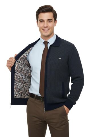 Erkek Polo Yaka Astarlı Triko Mont Fermuarlı 5208P BGL-ST05019 LACİVERT - L