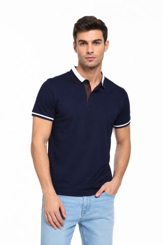 Erkek Polo Yaka Kısa Kollu Tişört Regular Kalıp T6096 BGL-ST05549 LACİVERT - 2XL