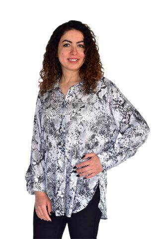 Kadın Leopar Desen Şifon Gömlek BGL-ST04235 ANTRASİT - 48