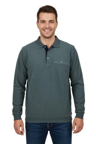 Erkek Büyük Beden Polo Yaka Cepli Selanik Sweatshirt BGL-ST04925