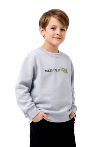 Erkek Çocuk Önü Arkası Baskılı Sweatshirt BGL-ST05239 GRİ - 5 Yaş