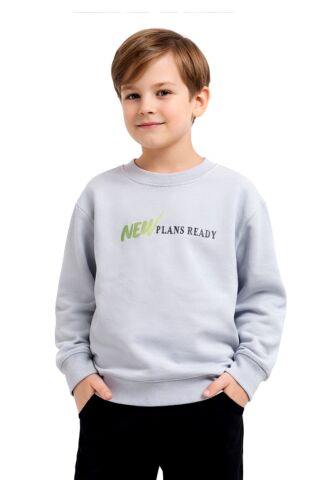 Erkek Çocuk Önü Arkası Baskılı Sweatshirt BGL-ST05239 GRİ - 5 Yaş