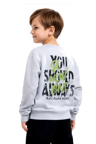 Erkek Çocuk Önü Arkası Baskılı Sweatshirt BGL-ST05239 GRİ - 5 Yaş