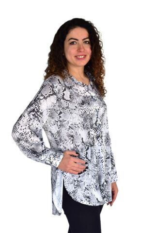Kadın Leopar Desen Şifon Gömlek BGL-ST04235 ANTRASİT - 48