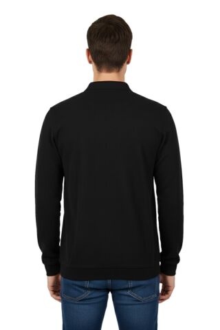 Erkek Büyük Beden Polo Yaka Cepli Selanik Sweatshirt BGL-ST04925 SİYAH - 5XL