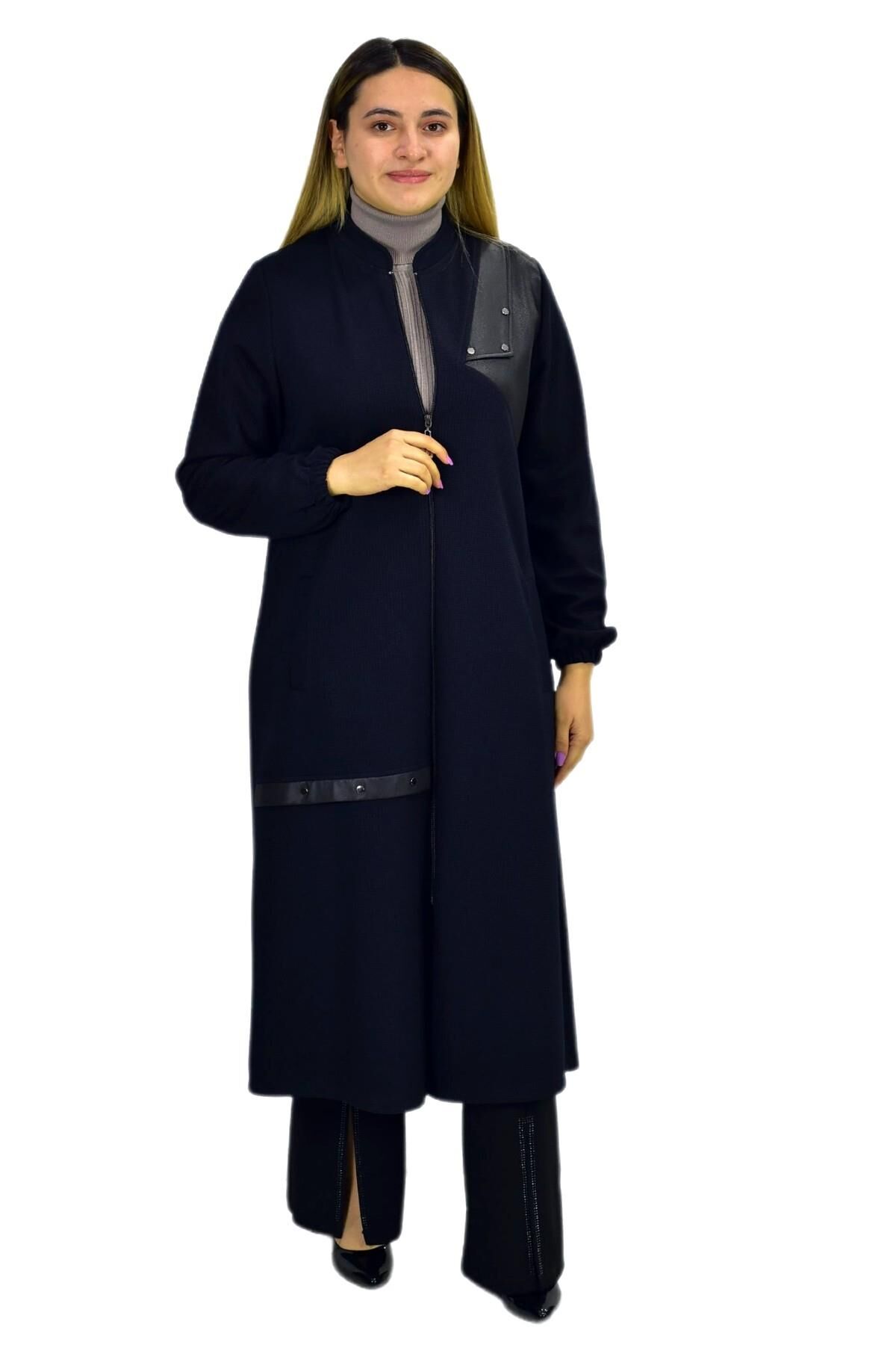 Kadın Kışlık Cepli Fermuarlı Kap Tunik BGL-ST03269 LACİVERT - 52