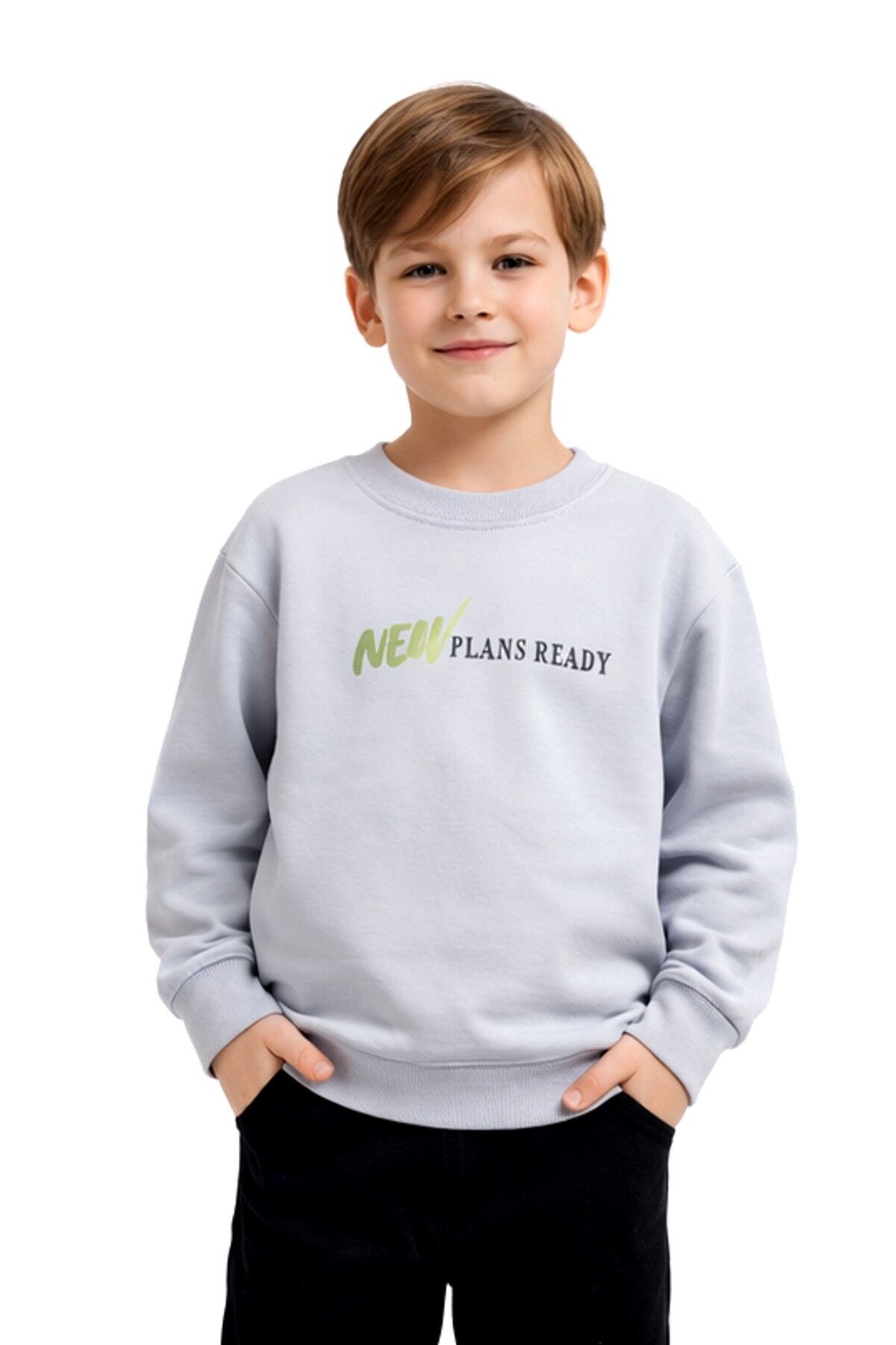 Erkek Çocuk Önü Arkası Baskılı Sweatshirt BGL-ST05239 GRİ - 7 YAŞ