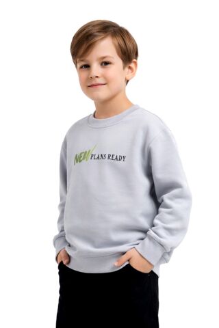 Erkek Çocuk Önü Arkası Baskılı Sweatshirt BGL-ST05239 GRİ - 7 YAŞ