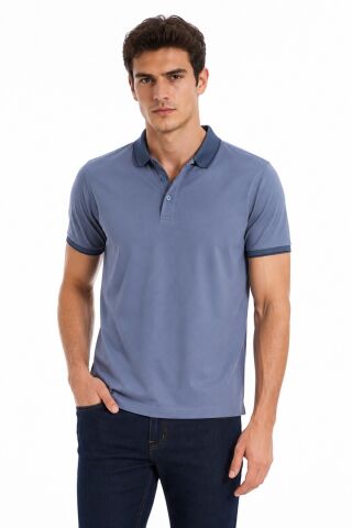 Erkek Polo Yaka Kısa Kollu Tişört Regular Kalıp T6092 BGL-ST05550 MAVİ - XL