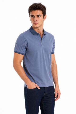 Erkek Polo Yaka Kısa Kollu Tişört Regular Kalıp T6092 BGL-ST05550 MAVİ - XL