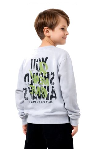 Erkek Çocuk Önü Arkası Baskılı Sweatshirt BGL-ST05239 GRİ - 8 YAŞ
