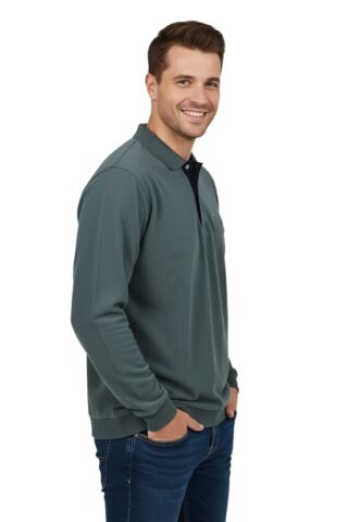 Erkek Büyük Beden Polo Yaka Cepli Selanik Sweatshirt BGL-ST04925 YEŞİL - 5XL