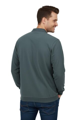 Erkek Büyük Beden Polo Yaka Cepli Selanik Sweatshirt BGL-ST04925 YEŞİL - 5XL