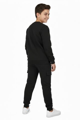 Erkek Çocuk Önü Baskılı Sweatshirt Ve Eşofman Alt Takım BGL-ST05247 SİYAH - 12 YAŞ