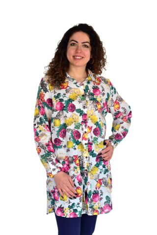 Kadın Çiçekli Desen Viscon Gömlek BGL-ST04238 PEMBE - 46
