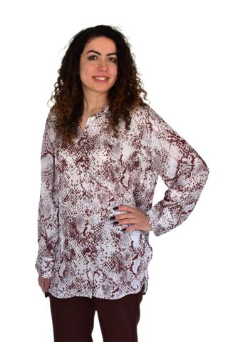 Kadın Leopar Desen Şifon Gömlek BGL-ST04235 KAHVE - 52