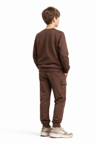 Erkek Çocuk Önü Baskılı Sweatshirt Ve Eşofman Alt Takım BGL-ST05247 VİZON - 12 YAŞ