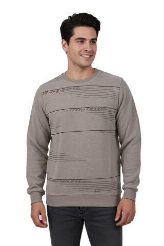 Erkek Sıfır Yaka Sweatshirt BGL-ST04863 EKRU - 3XL