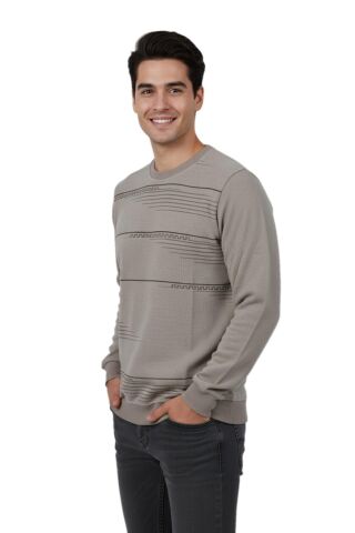 Erkek Sıfır Yaka Sweatshirt BGL-ST04863 EKRU - 3XL