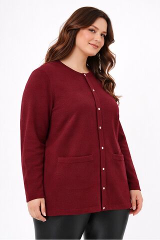 Kadın Anne Triko Hırka Kabartma Şal Desen BGL-ST05303 BORDO - 2XL