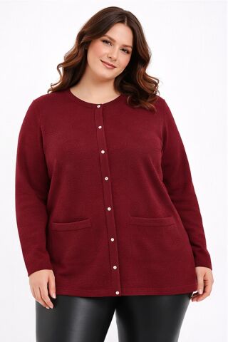 Kadın Anne Triko Hırka Kabartma Şal Desen BGL-ST05303 BORDO - 2XL