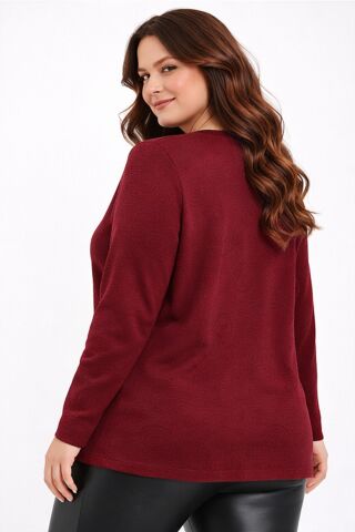 Kadın Anne Triko Hırka Kabartma Şal Desen BGL-ST05303 BORDO - 2XL