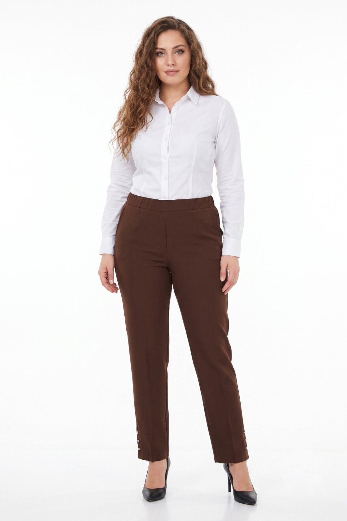 Kadın Paça Puntalı Beli Lastikli Kumaş Pantolon BGL-ST04323