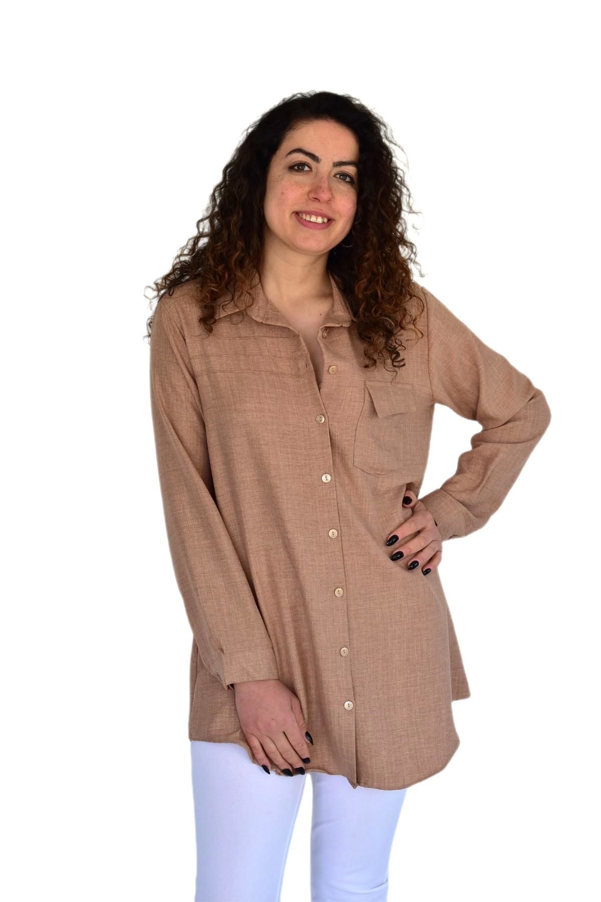 Kadın Tek Cep Kapaklı Ayrobin Gömlek BGL-ST03725