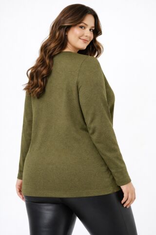 Kadın Anne Triko Hırka Kabartma Şal Desen BGL-ST05303 HAKİ - M