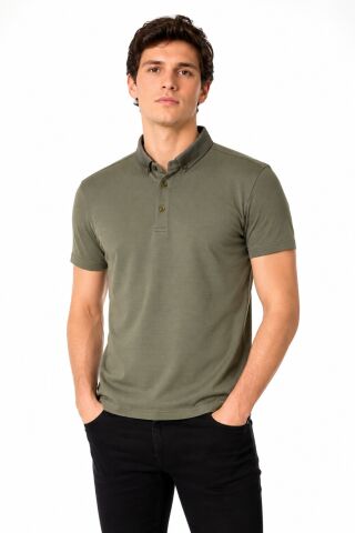 Erkek Polo Yaka Kısa Kollu Tişört Regular Kalıp T6073 BGL-ST05551 HAKİ - L