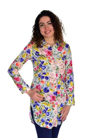 Kadın Gül Desen Viscon Gömlek BGL-ST04241 PEMBE - M