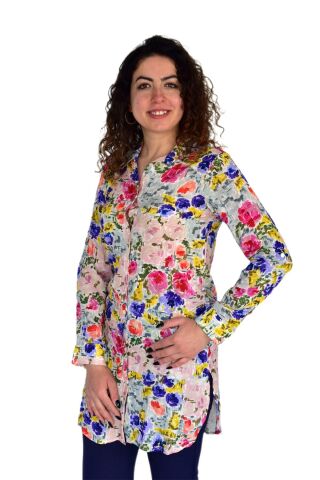 Kadın Gül Desen Viscon Gömlek BGL-ST04241 PEMBE - M