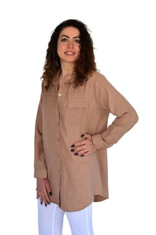 Kadın Tek Cep Kapaklı Ayrobin Gömlek BGL-ST03725 CAMEL - 42