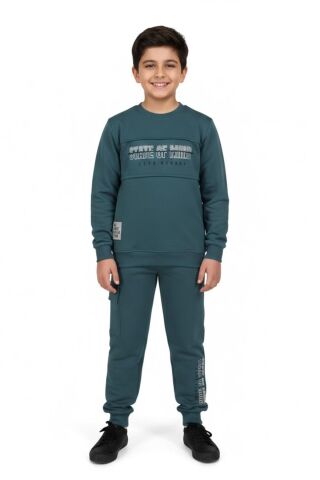 Erkek Çocuk Önü Baskılı Sweatshirt Ve Eşofman Alt Takım BGL-ST05248 VİZON - 9 YAŞ