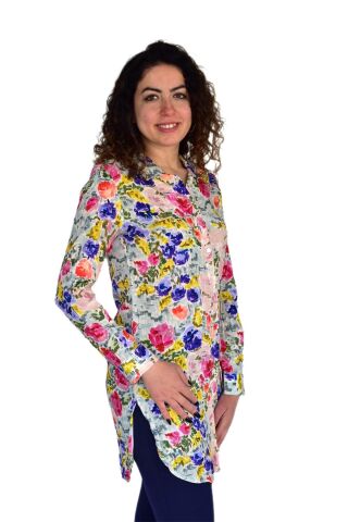Kadın Gül Desen Viscon Gömlek BGL-ST04241 PEMBE - L