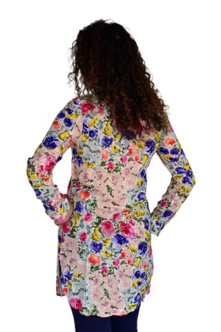 Kadın Gül Desen Viscon Gömlek BGL-ST04241 PEMBE - L
