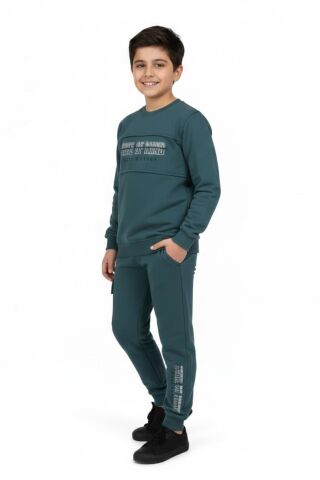Erkek Çocuk Önü Baskılı Sweatshirt Ve Eşofman Alt Takım BGL-ST05248 ELMA - 10 YAŞ