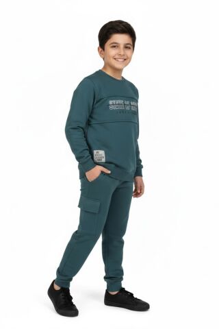 Erkek Çocuk Önü Baskılı Sweatshirt Ve Eşofman Alt Takım BGL-ST05248 ELMA - 10 YAŞ