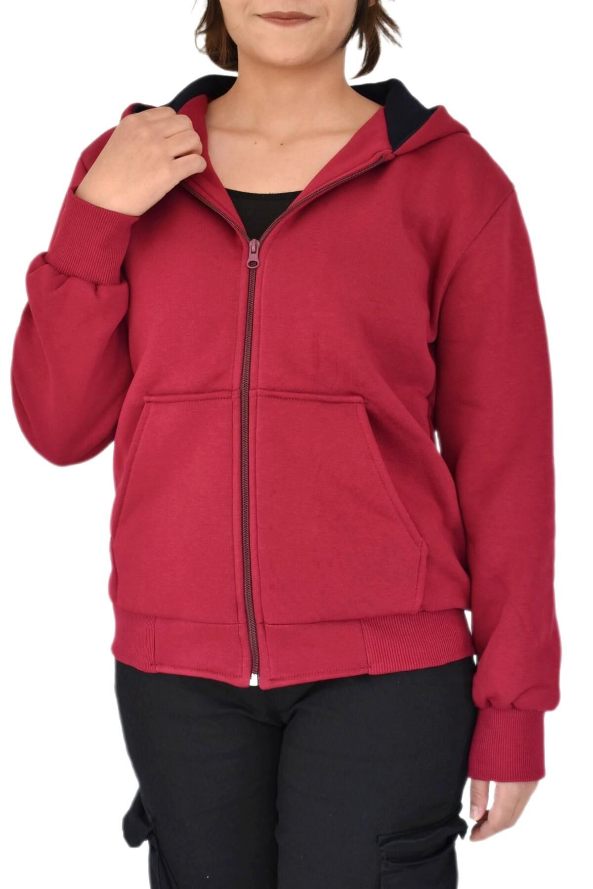 Kadın Bordo Kapüşonlu Sweat KLM001 BGL-ST02290 BORDO - XS