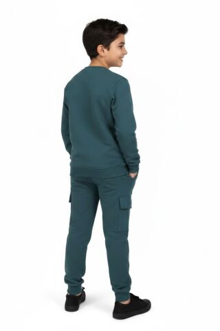 Erkek Çocuk Önü Baskılı Sweatshirt Ve Eşofman Alt Takım BGL-ST05248 ELMA - 9 YAŞ