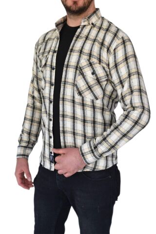 Erkek Kışlık Oduncu Silim Fit Çift Cepli Kapaklı Gömlek BGL-ST02262 KREM - S