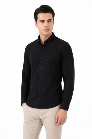 Erkek Spor Slim Fit Uzun Kol Petek Dokulu Gömlek BGL-ST05482 LACİVERT - L