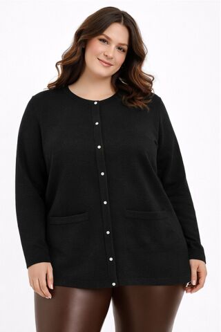 Kadın Anne Triko Hırka Kabartma Şal Desen BGL-ST05303 SİYAH - XL