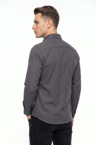 Erkek Spor Slim Fit Uzun Kol Petek Dokulu Gömlek BGL-ST05482 FÜME - S