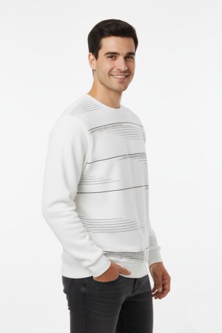 Erkek Sıfır Yaka Sweatshirt BGL-ST04863 EKRU - 2XL