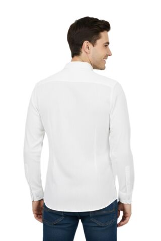 Erkek Spor Slim Fit Uzun Kol Petek Dokulu Gömlek BGL-ST04823 BEYAZ - S