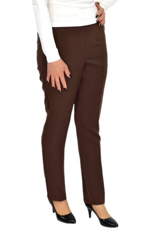 Kadın Paça Puntalı Beli Lastikli Kumaş Pantolon BGL-ST04323 KAHVE - 42