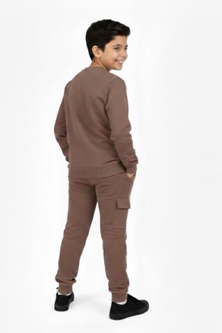 Erkek Çocuk Önü Baskılı Sweatshirt Ve Eşofman Alt Takım BGL-ST05248 VİZON - 9 YAŞ