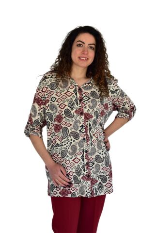 Kadın Büyük Beden Viskon Bluz BGL-ST04253 BEJ - 3XL